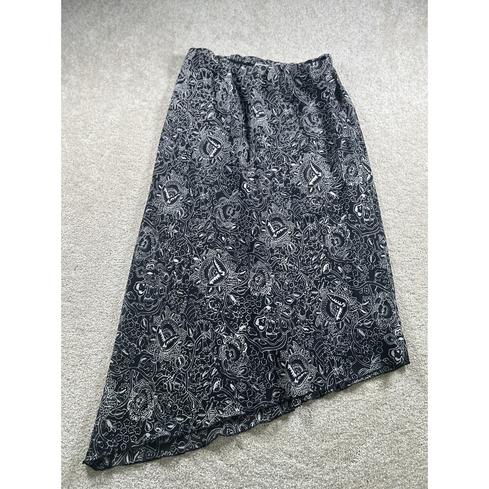 Kathie Lee Skirt Womens 12 Black White Paisley Asymmetrical Dark‎ Floral Fairy